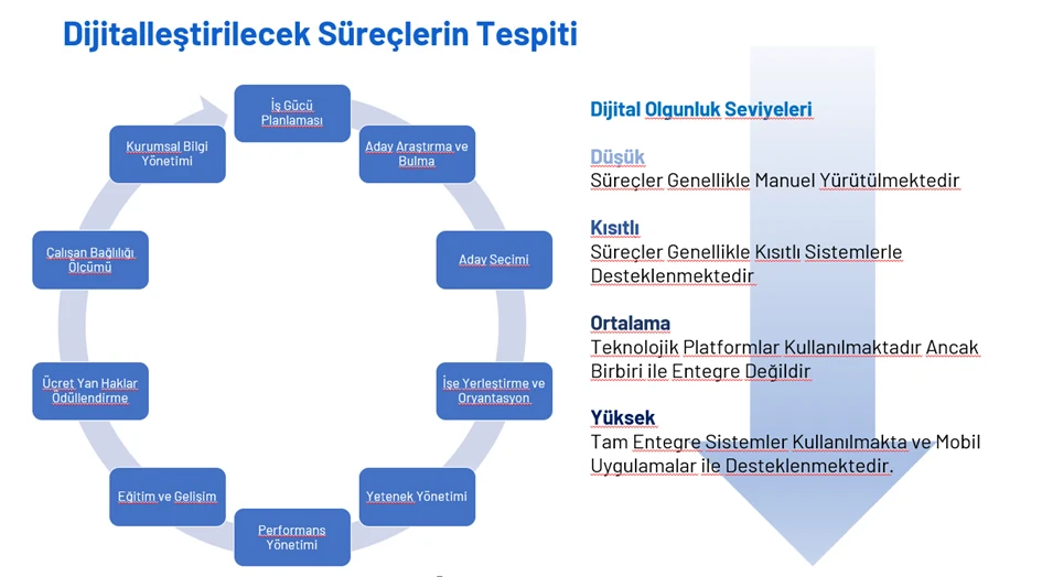 Dijitalleştirilecek süreçlerin tespiti ve dijital olgunluk seviyeleri